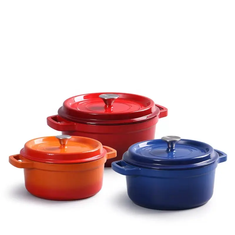 Tidak lengket 10/14/18/20/22/24/26/28/31 cm besi cor bulat enamel panci masak casserole set untuk panci memasak