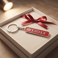 Porte-clés mousqueton rectangulaire en alliage de zinc argenté, émaillé rouge, avec logo 'HOTSHOP' personnalisé en relief, style dessin animé, pour boutique de détail, souvenir de marque, cadeau