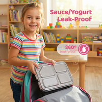 Boîte à bento en acier inoxydable 304 de qualité alimentaire pour la rentrée scolaire, 4 compartiments, étanche, avec joint en silicone, boîte à lunch pour enfants, 1200 ml