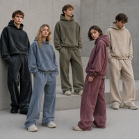 Ensemble deux pièces personnalisé avec logo pour homme, survêtement streetwear en molleton de coton épais, coupe oversize, délavé à l'acide, effet usé, à capuche et pantalon large