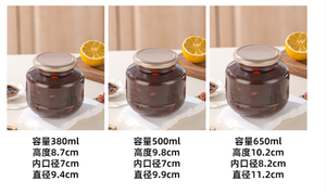 150ml 300ml 380ml 500ml 650ml Stoples Kaca Makanan Transparan Berukir Khusus yang Ramah Lingkungan dengan Tutup Putar untuk Buah Kering, Selai, Teh & Madu - Product Image 4