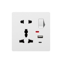 Interruptor de Pared Eléctrico Estándar Británico del Reino Unido y la UE, Enchufe de PC Ignífugo, Panel Cuadrado Blanco Tipo C 220V 13A Negro Mate Blanco Gris