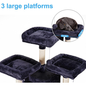 Expédition gratuite usine : Arbre à chat en bois bleu foncé avec structure d'escalade haute en peluche, griffoir, hamac et maison-tour - Product Image 3