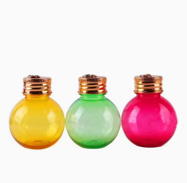 50Ml Sferische Ronde Decoratieve Drank Flessen Lege Pet Plastic Bal Vorm Fles Met Aluminium Caps Voor Sap Verpakking