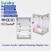 Vitrine d'exposition en acrylique personnalisée avec éclairage LED RGB rotatif pour figurines, modèles de jouets, objets de collection, anti-poussière