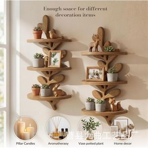 Wooden Leaf Shaped Wall <b>Shelf</b> 3 Tier Multipurpose Storage Rack For Living Room Decor - Product Image 2