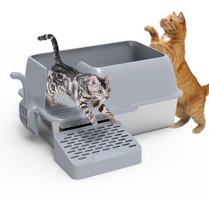 Bac à litière <span class=keywords><strong>pour</strong></span> chat en acier inoxydable avec clôture en plastique et <span class=keywords><strong>marchepied</strong></span> 600x405x310mm Capacité 20L Durable et facile à nettoyer - Product Image 1