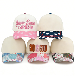 Gorra Personalizada de 5 Paneles con Diseño 'Jesus Saves I Spend', Gorra Retro de Algodón con Cierre a Presión y Visera Ondulada 'God Is Good' - Product Image 1