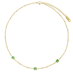 Collar con Colgante Cuadrado de Cristal Estilo Francés, Chapado en Oro de 14k, Cadena de Acero Inoxidable con Cuentas, Collar con Piedra Cuadrada de Circonia Cúbica - Product Image 6