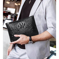 Pochette en cuir véritable gaufré façon alligator pour homme, sac à main d'affaires avec dragonne et fermeture éclair