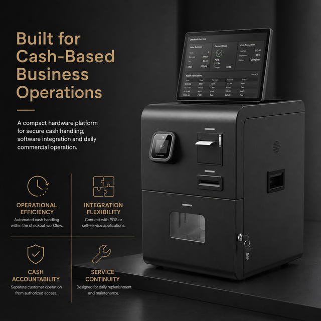 Self Service Vending Store Kiosk Android POS Machine Bills and Coins Acceptor Compact Cash Recycler Terminal