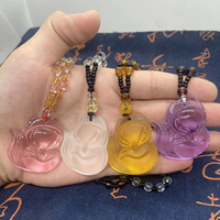 Vente en gros Ethnique Lucky Protection Feng Shui Cristal Chandail Collier Clair Améthyste Obsidienne Renard à Neuf Queues Pendentif Colliers
