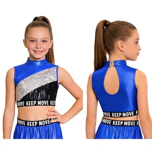 Girls Jazz Dance Team Sleeveless Metallic <b>Sequin</b> <b>Crop</b> <b>Tops</b> Metallic Mock Neck Dance Costume Back Cutout Custom - Product Image 5
