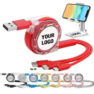Wholesale Promo Gift Custom Logo <b>3</b> in 1 Charging Multi Phone Charger Retractable <b>Usb</b> <b>Cable</b> With Crystal Reel Box - Product Image 1