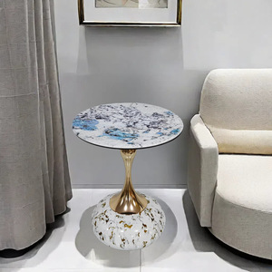 Hiện Đại Sang Trọng Tối Giản Bằng Đá Cẩm Thạch Bên Bảng Vòng Microcrystalline Đá Với Điện Thoại Di Động Đầu Giường Kim Loại Thiết Lập Bên Bảng Cho Sofa - Product Image 5