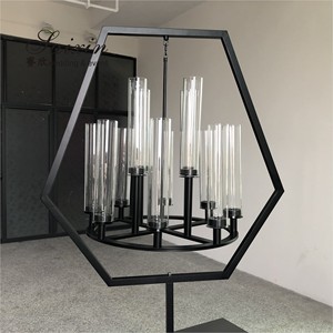 Geometric Hexagon Black Metal Hanging <strong>Candle</strong> <strong>Holder</strong> With 10 Glass Tubes For Wedding Decor - Product Image 4