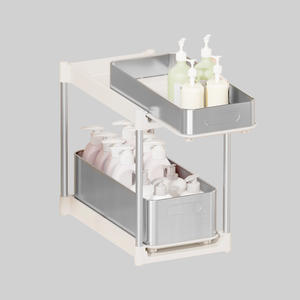 Étagère de rangement coulissante à double couche en acier inoxydable pour armoire de cuisine, organiseur d'évier avec plateaux amovibles, rectangulaire, sur pied - Product Image 3