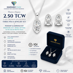 Ensemble de bijoux trois pièces en or blanc 2,50 carats avec diamants de laboratoire taille marquise, serti clos en or massif 14 carats, comprenant un pendentif et des boucles d'oreilles - Product Image 1
