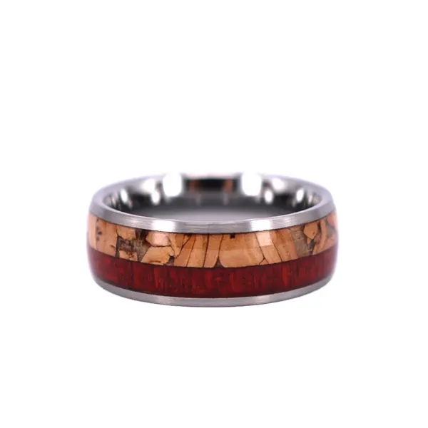 Domed Brushed Độc Đáo 8 Mét Tungsten Nhạc Với Rosewood Và Cork Gỗ Inlay 8 Mét Tungsten Gỗ Wedding Ring