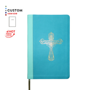 Service d'impression recyclable en gros personnalisé KJV Croix Sainte <span class=keywords><strong>Bible</strong></span> Couverture Bleu Couleur PU Feuille Estampage <span class=keywords><strong>Bible</strong></span> - Product Image 1