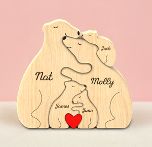 Puzzle en bois personnalisé en forme de famille d'ours, gravé avec les noms, décoration de table, cadeau pour la fête des mères - Product Image 3