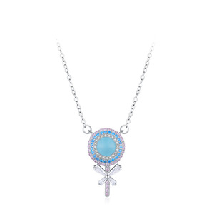 Collier pendentif sucette arc-en-ciel personnalisable en argent sterling S925 avec zircone ronde et émail, version cuivre, pour femme - Product Image 1