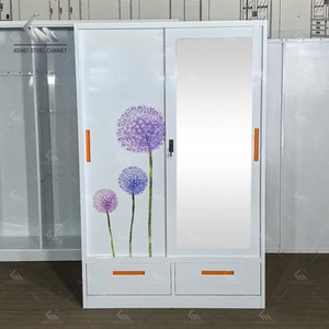 Armoire coulissante en métal à 2 portes pour vêtements, avec miroirs et tiroirs, pour chambre de bébé, vente directe usine Foshan - Product Image 4