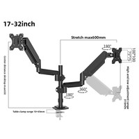Ressort à gaz de bureau 17-32 "bras de montage double pour moniteur avec pôle ressort à gaz bureau montage complet Vesa 75x75mm ou 100x100mm