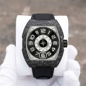 นาฬิกา Miyota 9015 ออโตเมติกจักรกลแบบ Jumping Hour ตัวเรือนคาร์บอนไฟเบอร์ทรงกระบอก กระจกแซฟไฟร์ นาฬิกาข้อมือผู้ชายสุดหรูสไตล์สปอร์ต - Product Image 1