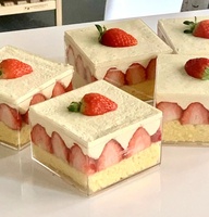 Boîtes carrées transparentes en plastique PS avec logo personnalisé, qualité alimentaire, recyclables, pour gâteaux, mousses, tiramisu, puddings et cadeaux