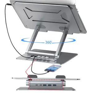 데스크탑 dj 알루미늄 책상 노트북 휴대용 접이식 홀더 알루미늄 합금 회전 브래킷 허브와 조정 가능한 USB 노트북 스탠드