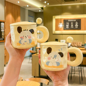 Carino ragazza ceramica 400ml capacità <span class=keywords><strong>tazza</strong></span> <span class=keywords><strong>da</strong></span> caffè coperchio cucchiaio sicuro argilla calda confezionata per ufficio coppia cucciolo colazione semplice <span class=keywords><strong>tazza</strong></span> <span class=keywords><strong>da</strong></span> tè - Product Image 5