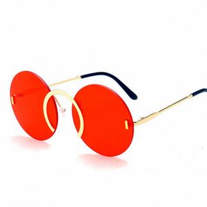 Lunettes de soleil tendance vintage 2022 pour hommes, monture métallique entrelacée, lunettes de soleil rondes surdimensionnées sans monture pour femmes - Product Image 3