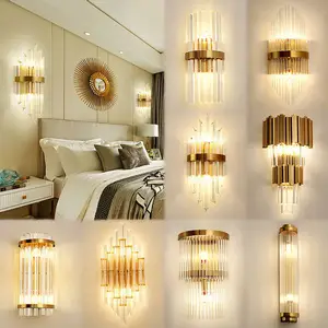 Black Gold Modern Luxury Hotel Bedroom Wall Lamp Bedside Light Crystal Bedroom Wall Light