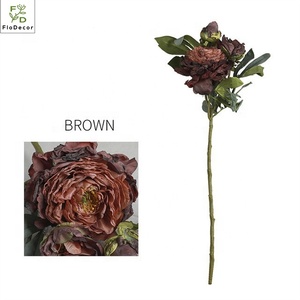 Pivoine en soie française artificielle de haute qualité 3 têtes bord brûlé fleur de pivoine rôtie pour <span class=keywords><strong>la</strong></span> décoration intérieure - Product Image 6
