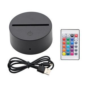 Bases de Lámparas LED RGB para Lámparas Nocturnas LED 3D Acrílicas Negras, Base Táctil para Lámpara Nocturna LED 3D con Cable USB y Control Remoto - Product Image 1