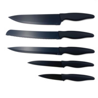 Ensemble de couteaux de cuisine professionnels avec lames en acier inoxydable noir, manche en PP, logo personnalisable pour la découpe