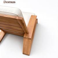 Chaise longue d'extérieur en teck massif, fauteuil géométrique moderne avec coussin imperméable pour villa, patio, hôtel