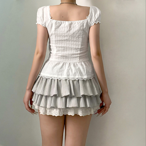 Cárdigan de Verano con Mangas Abullonadas de Encaje, Cuello en V, Botones al Frente, Ecológico, Liso, para Mujer, Artículo de Moda para Vacaciones y Citas - Product Image 6