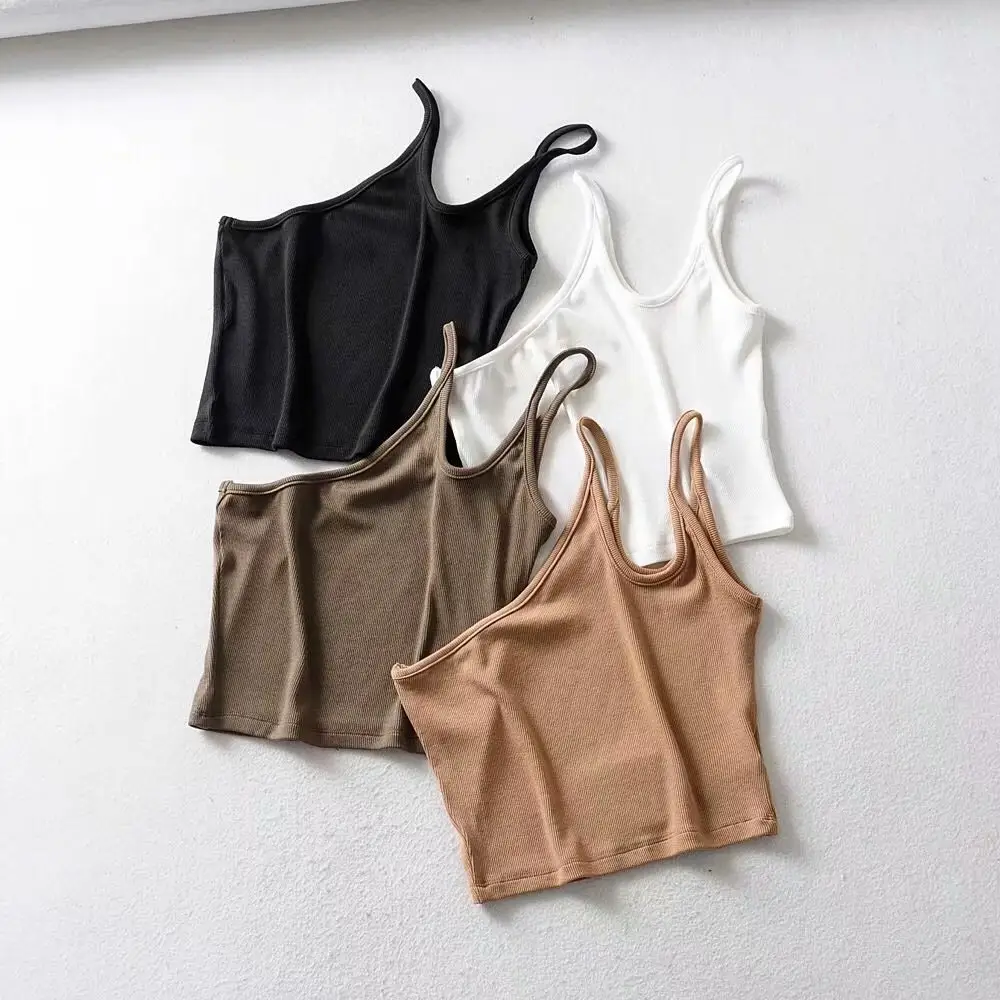 R40037S Nieuwe Mode Effen Kleur Sling Vest Top Vrouwen Casual Korte Plain Geverfd Lente V-hals Tank Tops