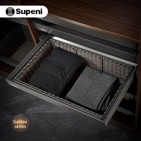Panier de rangement en cuir avec panneau en verre ABS en alliage d'aluminium, coulisse dissimulée à fermeture douce, revêtement fluorocarboné, organisateur coulissant pour armoire
