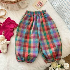 TongXingYuan Girls Summer Outfit Two Piece Set Rose Red Vest Plaid Pants Cotton Thin Checkered Solid Color Baby Clothes - Product Image 3