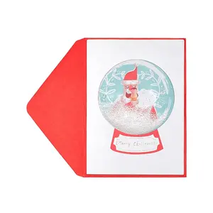 Kartu Pengocok Globe Santa Claus Buatan Tangan Natal Lucu Liburan Desain Baru, Kartu Ucapan Kertas Cetak Kustom