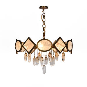 Lampe suspendue moderne minimaliste personnalisée en pierres précieuses, artisanale, avec cadre en fer et cristal, lumière blanc chaud, pour l'intérieur - Product Image 6