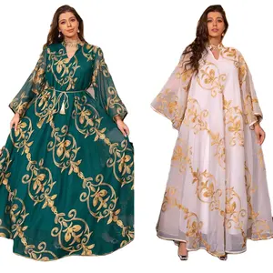 Зеленый белый цвет ткани свободного размера классический дизайн Вышивка Узор Рамадан Стамбул Исламская Абая