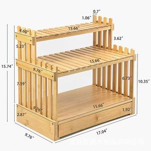 Étagère de rangement de cuisine en bambou à 3 niveaux avec tiroir, organisateur de comptoir multifonction, étagère à épices - Product Image 4