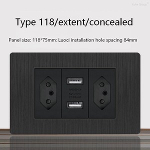 Prise murale USB en PC noir brossé, norme brésilienne, panneau de prise électrique, type 118, prise murale 6 broches - Product Image 3