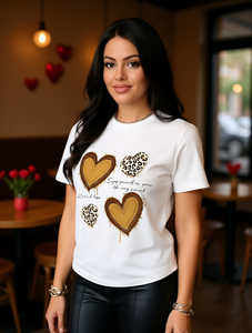 T-shirt da donna a maniche corte per San Valentino, stampa leopardata con cuore, girocollo, top casual in cotone traspirante e leggero - Product Image 2