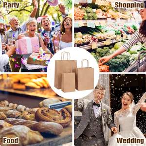 Sacs en papier kraft marron et blanc avec poignées adaptés aux sacs à provisions de petites entreprises - Product Image 6