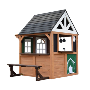 Casa de Juegos Infantil de Madera Premium para Exteriores, Cafetería de Juguete para Patio Trasero con Mostrador, Bancos y Puerta Decorativa - Product Image 1